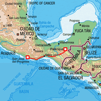 map route southern Mexico