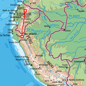 map route Ecuadro and Peru