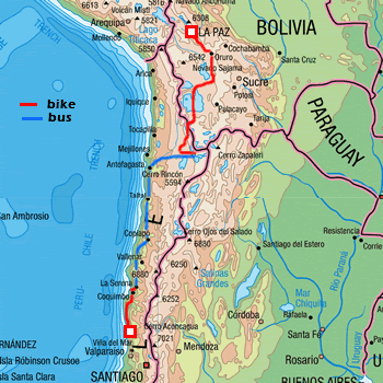 map route Bolivia and Chile