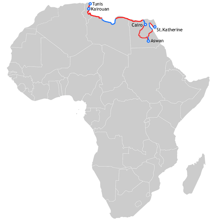 map of route in Africa