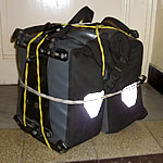panniers wrapped with bungy cord
